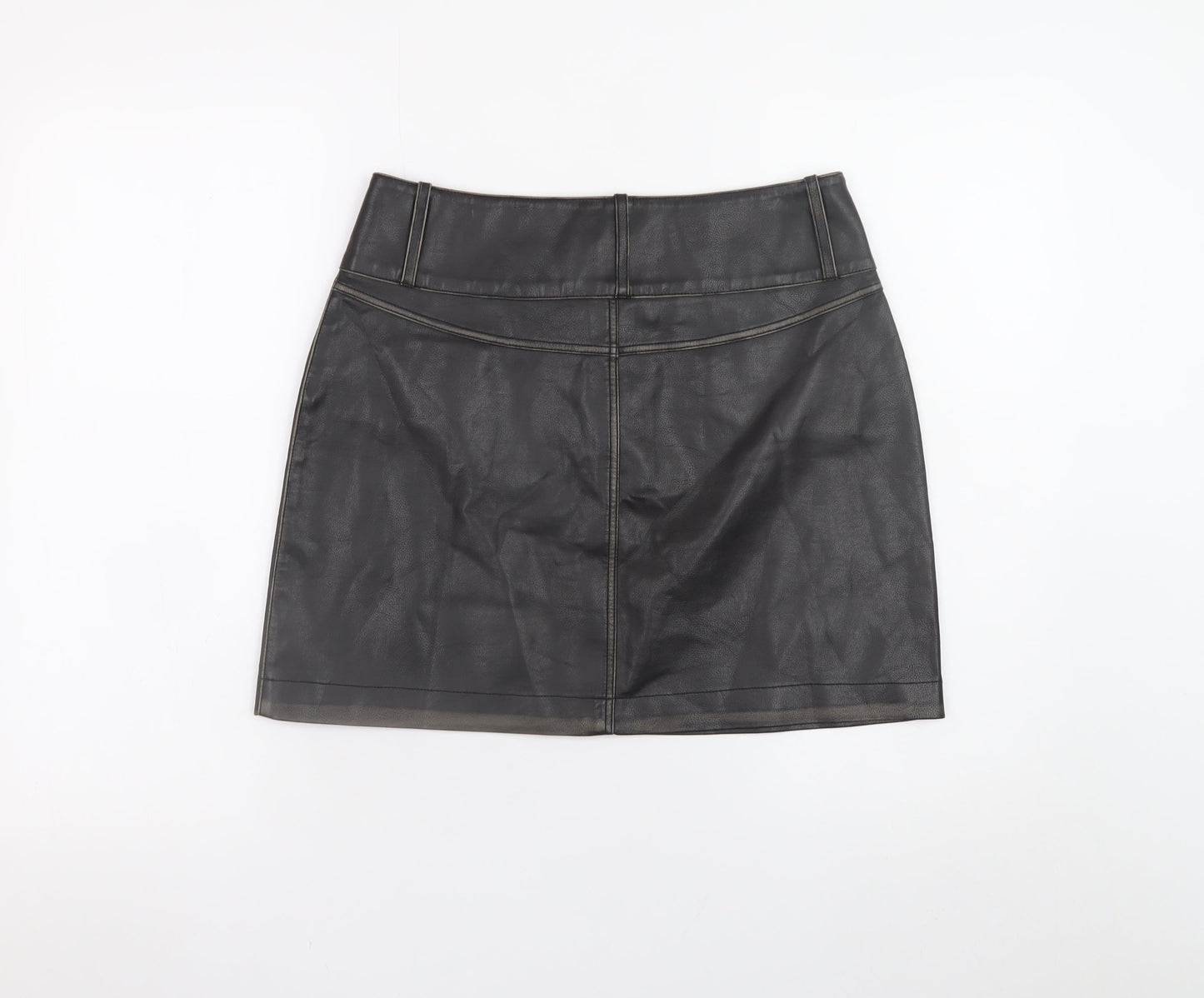 b.young Women’s Black Faux Leather Mini Skirt Size 8 High Waist
