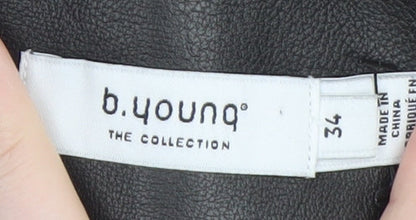Brand and care label for b.young Women’s Black Faux Leather Mini Skirt, size UK 8, High Waist
