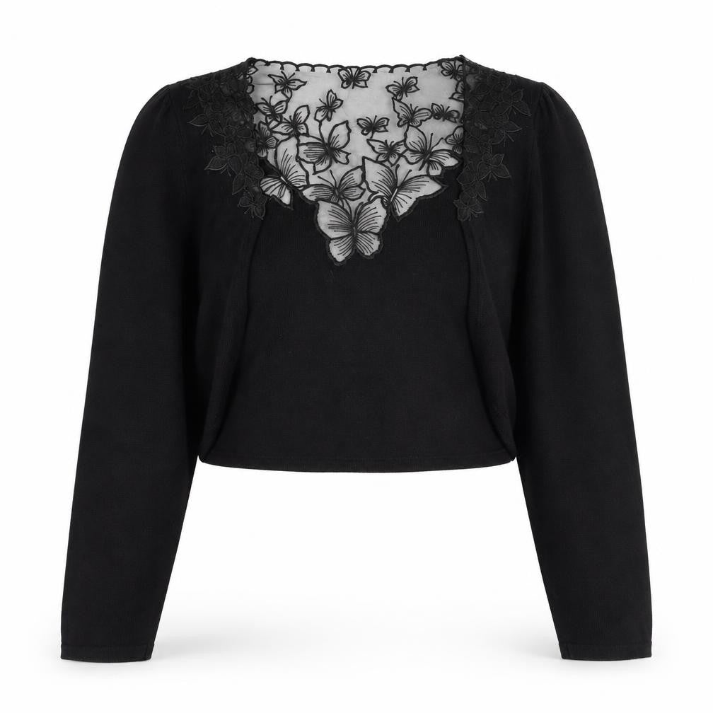 Monsoon Women Black Butterfly Embroidered V-Neck Long Sleeve Cardigan Size 10