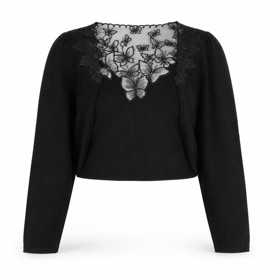 Monsoon Women Black Butterfly Embroidered V-Neck Long Sleeve Cardigan Size 10