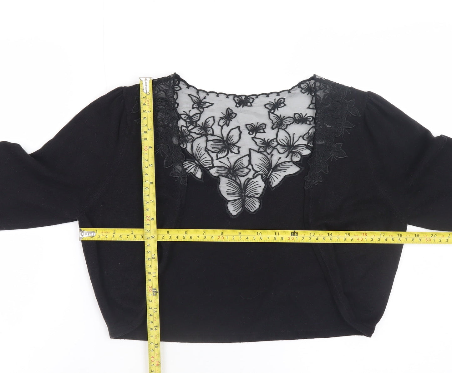 Monsoon Women Black Butterfly Embroidered V-Neck Long Sleeve Cardigan Size 10