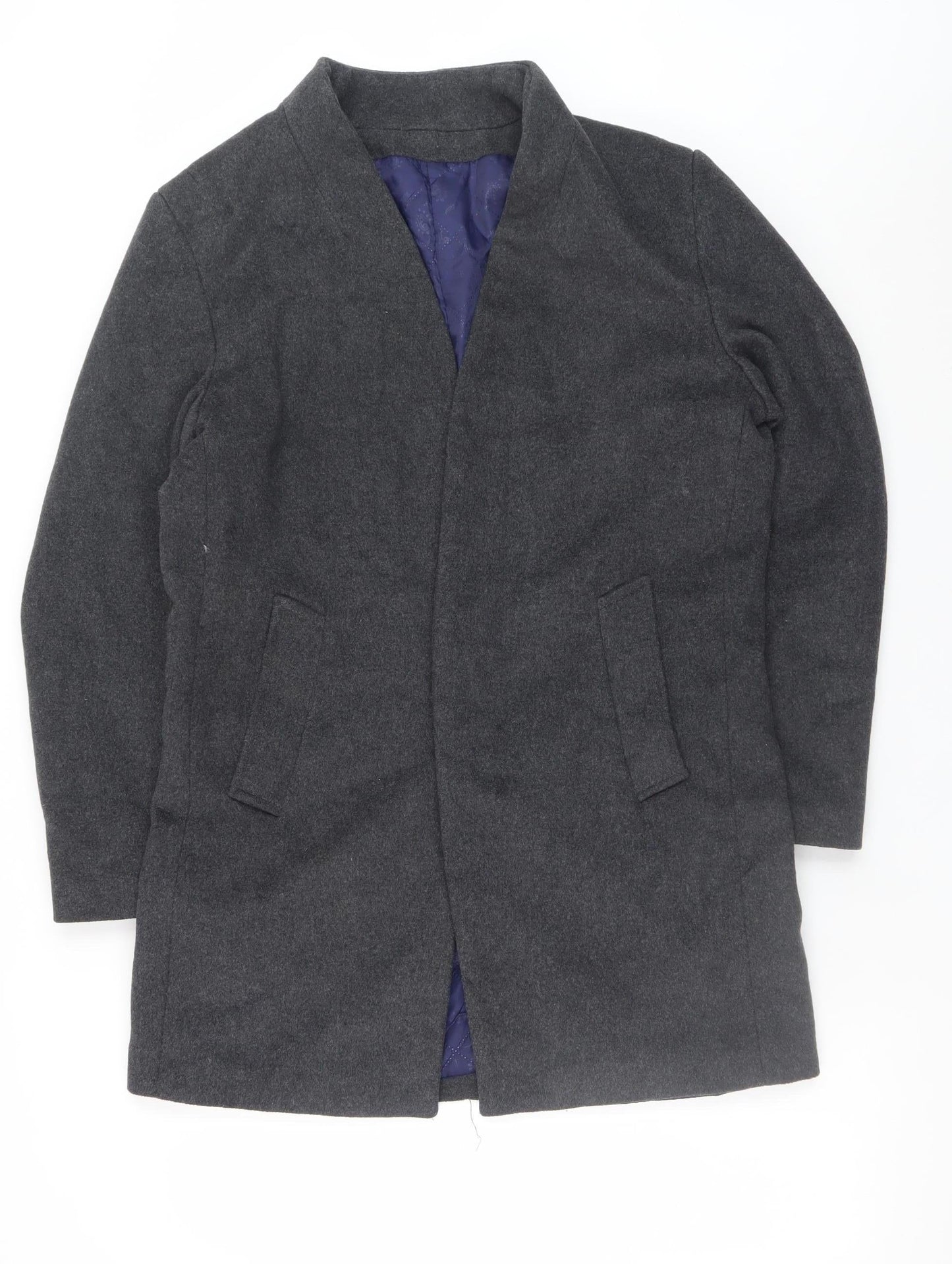JIANYI Men's Grey Wool Blend Mid-Length Overcoat M