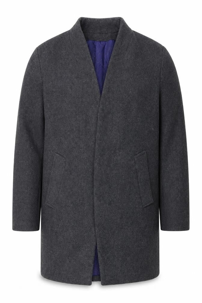 JIANYI Men's Grey Wool Blend Mid-Length Overcoat M