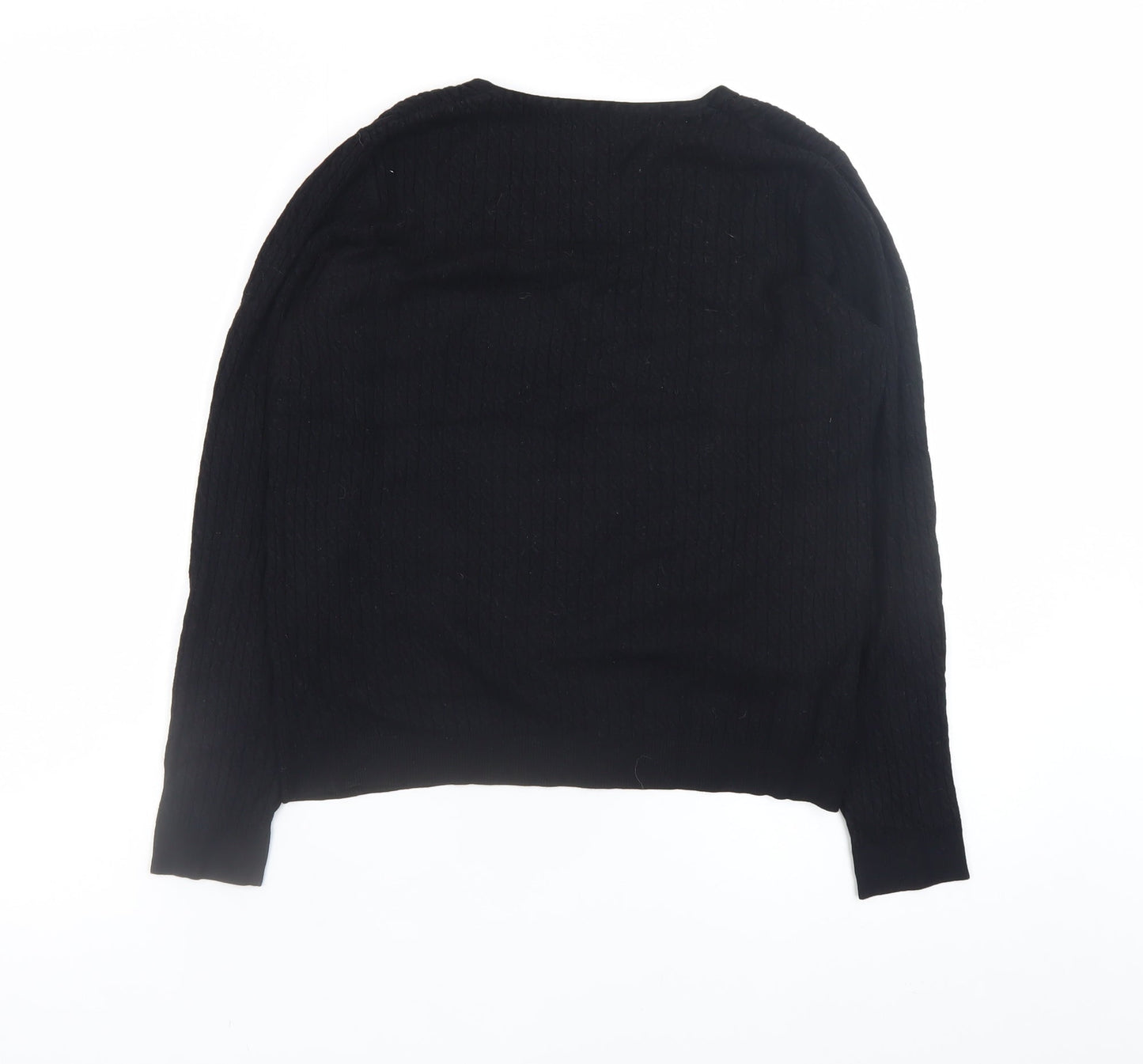 Mango Women Black V-Neck Cable Knit Long Sleeve Jumper Size 10