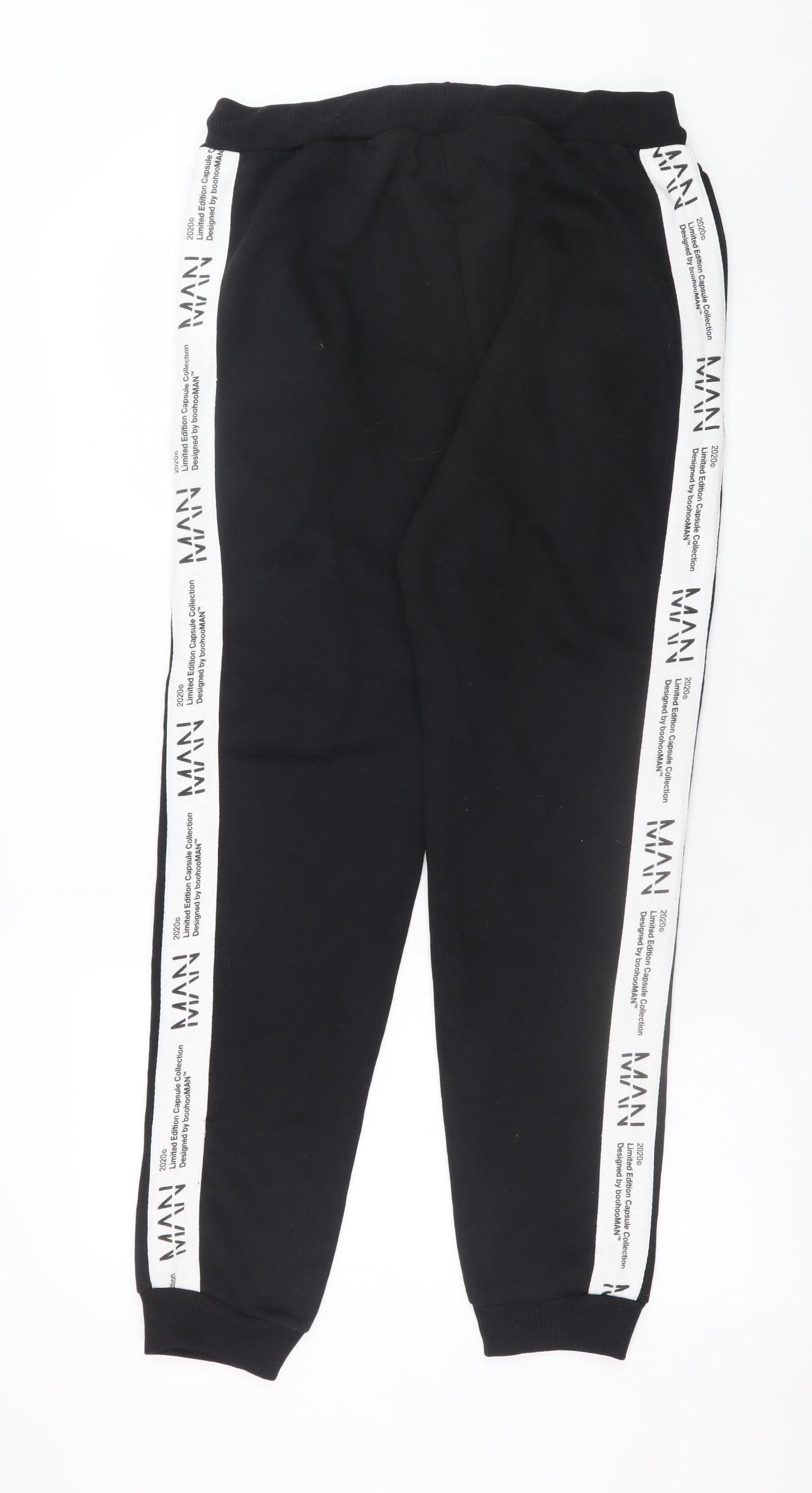 boohooMAN Men's Black Joggers L Logo Stripe Tapered Sweatpants