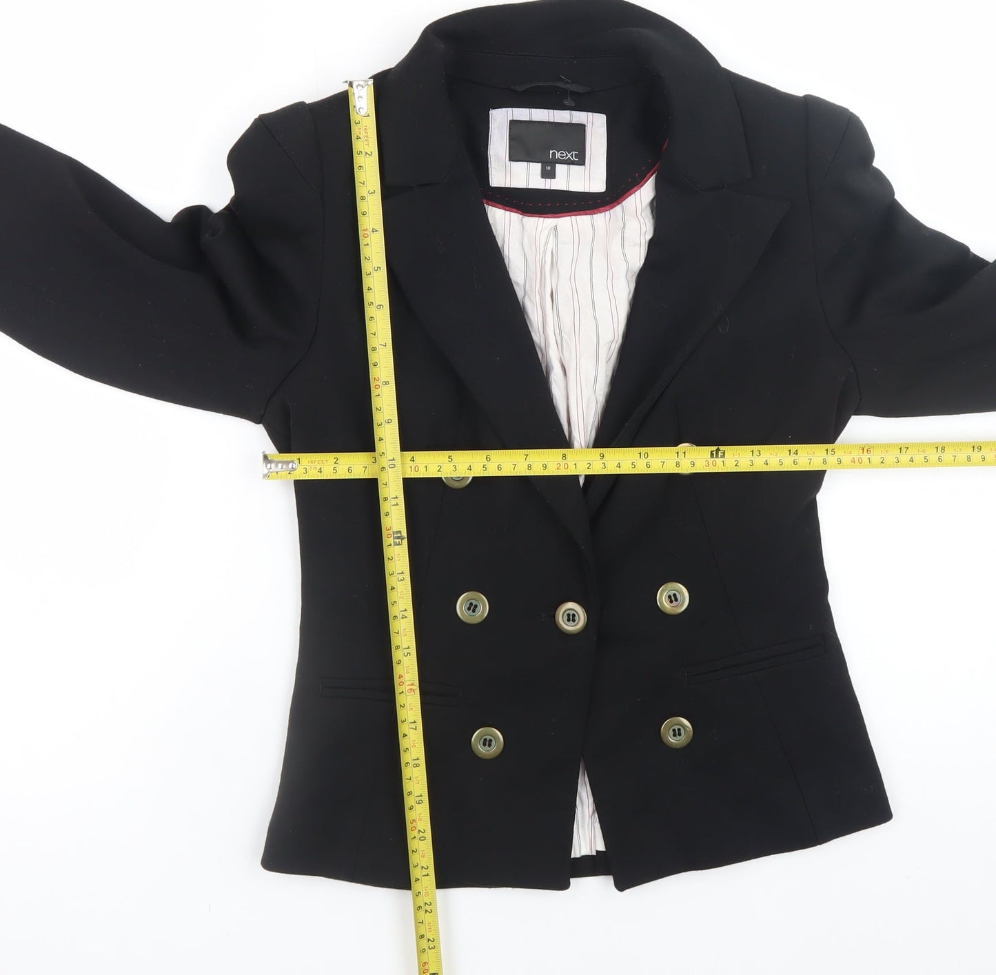 Next Women's Black Slim Fit Double Breasted Blazer Size 10
