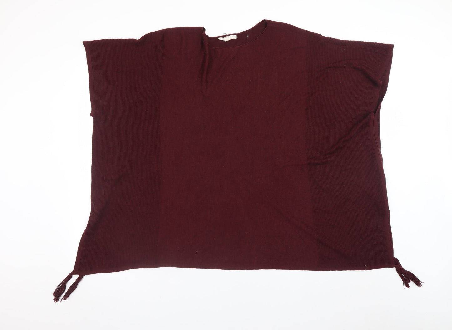 Esprit Women Red Knit Cape Jumper M Sleeveless Tasselled Relaxed Fit