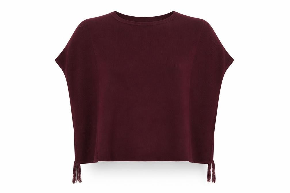 ESPRIT Women Red Knit Cape Jumper M Sleeveless Tasselled Relaxed Fit
