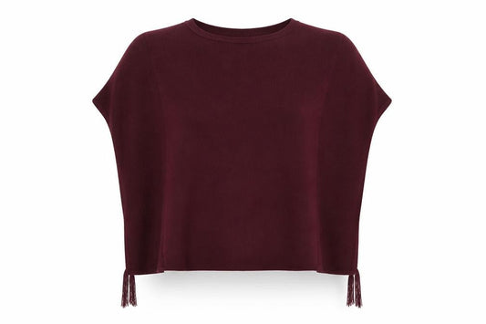 ESPRIT Women Red Knit Cape Jumper M Sleeveless Tasselled Relaxed Fit