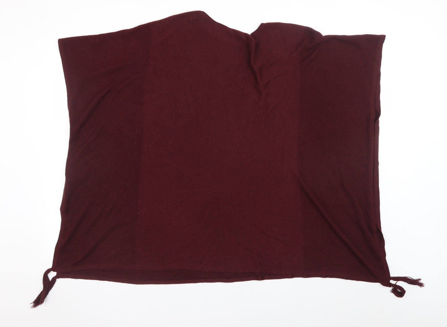 Esprit Women Red Knit Cape Jumper M Sleeveless Tasselled Relaxed Fit