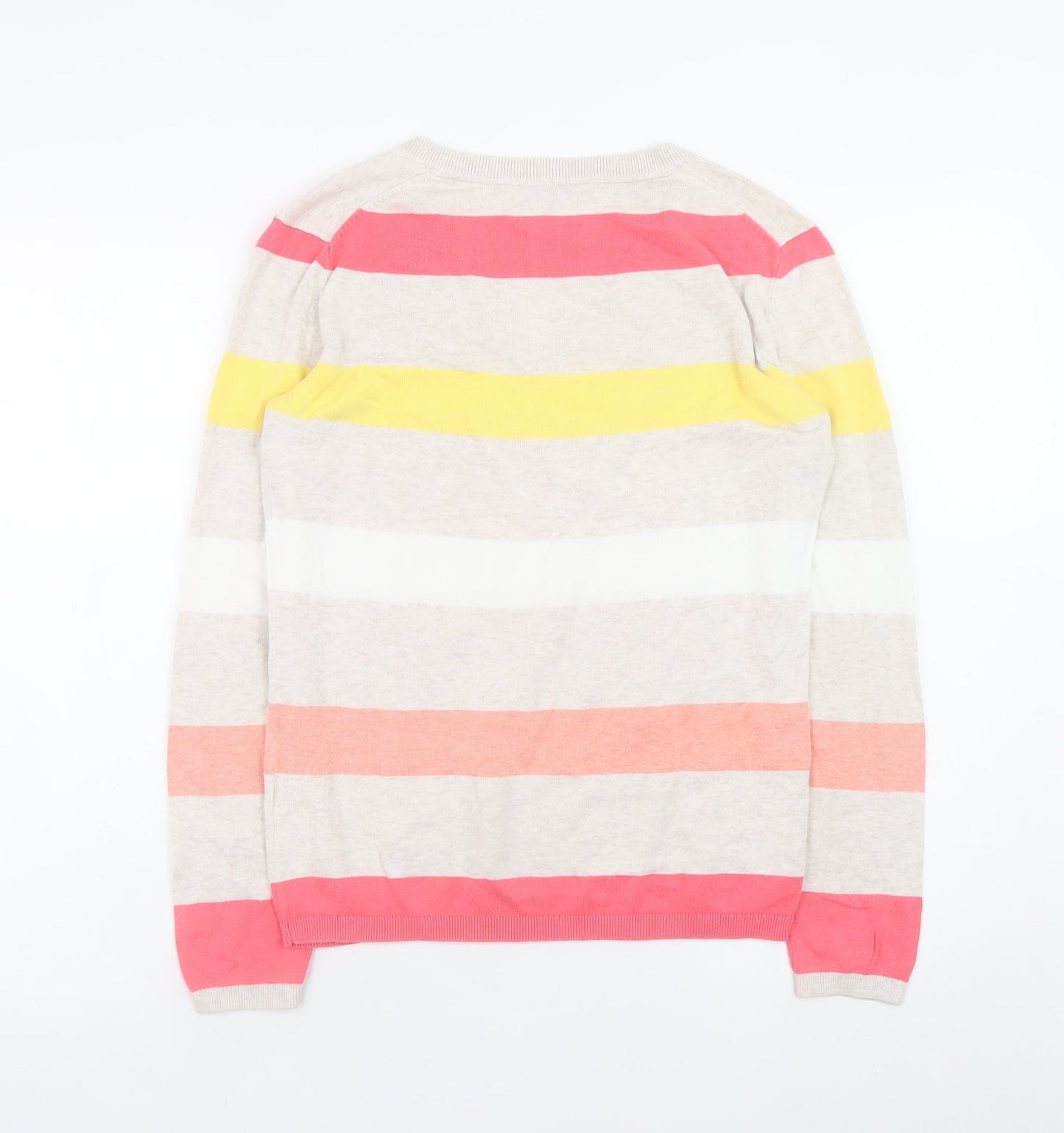 Tommy Hilfiger Women's Multicoloured Stripe Cotton V-Neck Jumper Size S