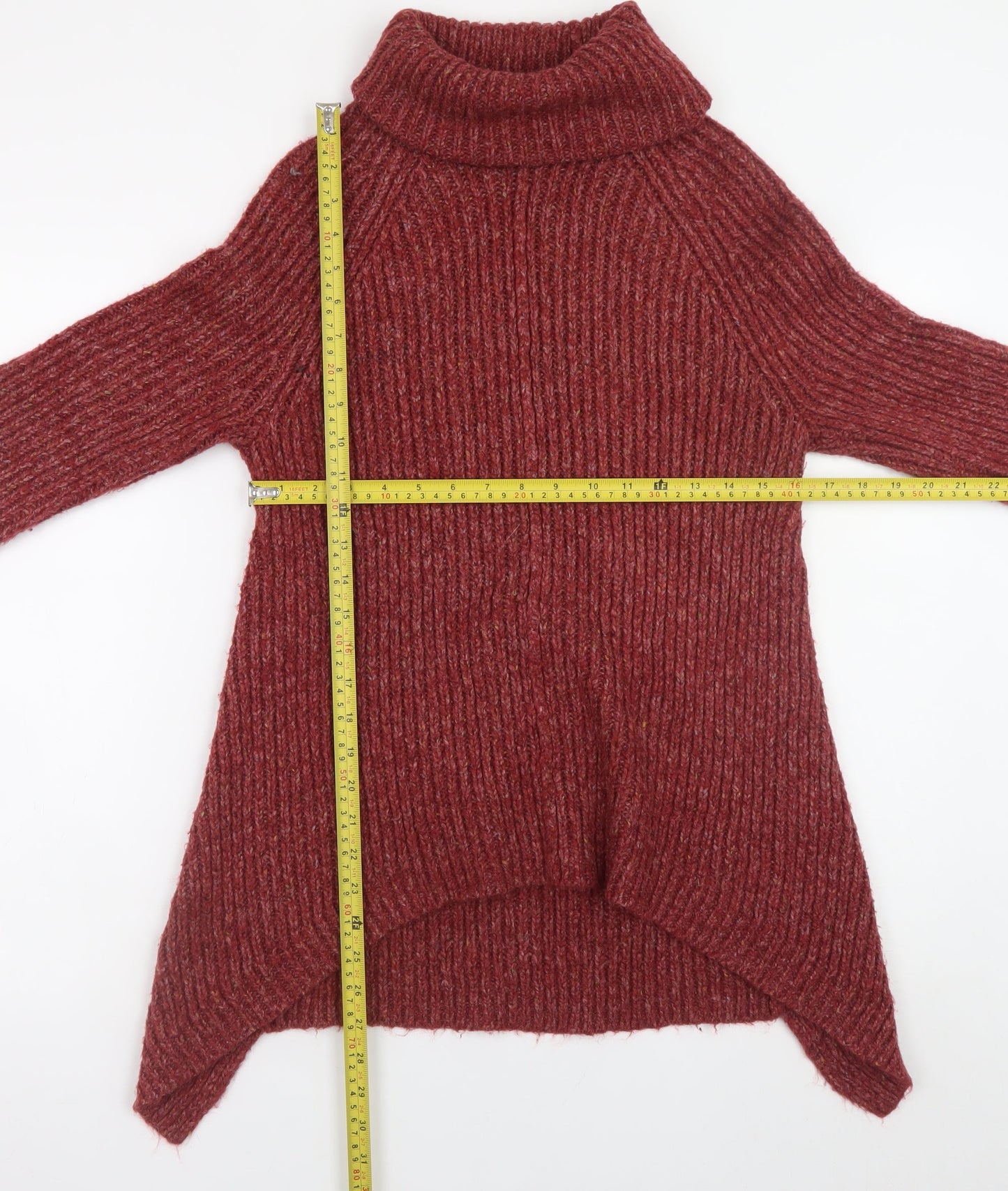 Fat Face Womens Red Roll Neck Jumper UK 6 Wool Blend Knit Pullover