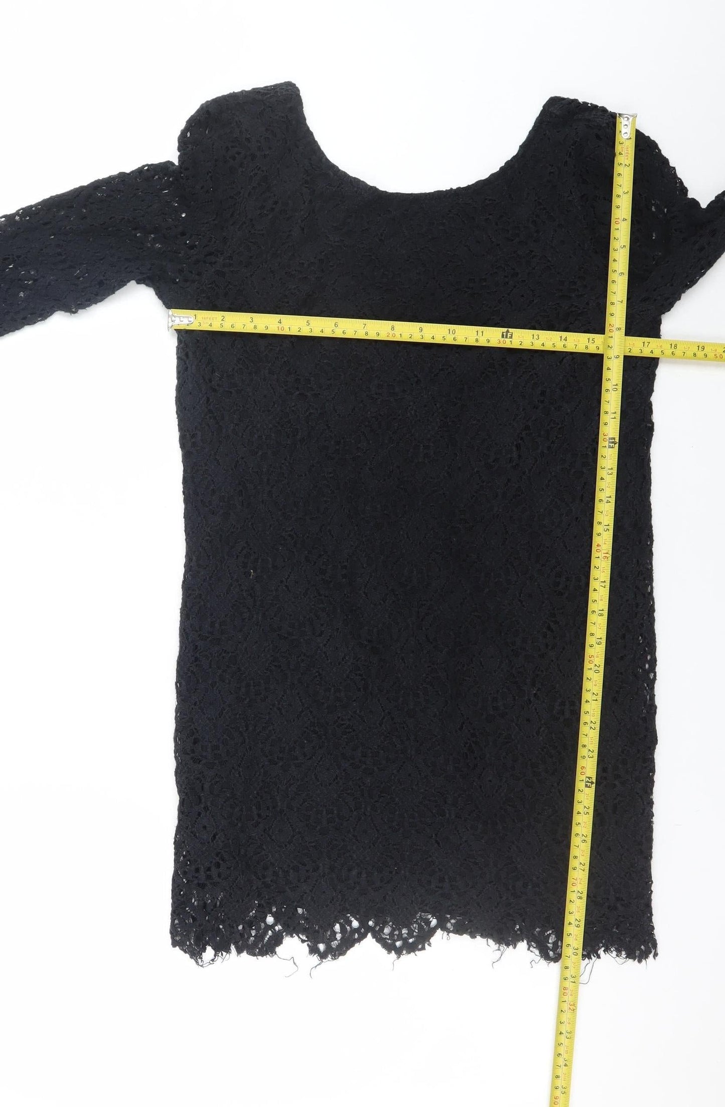 Moss Copenhagen Women Black Lace Shift Dress Size L 3/4 Sleeve