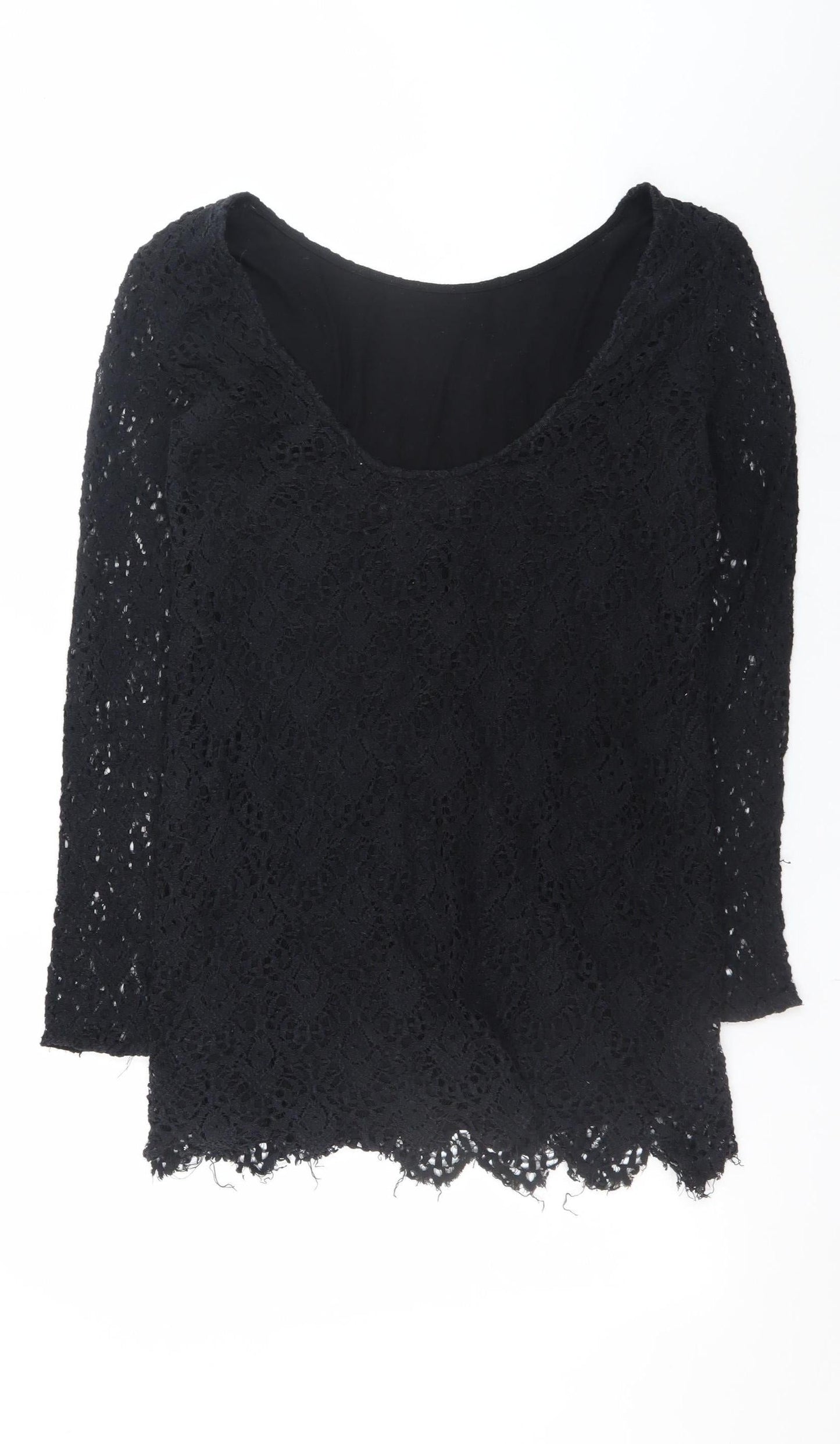 Moss Copenhagen Women Black Lace Shift Dress Size L 3/4 Sleeve