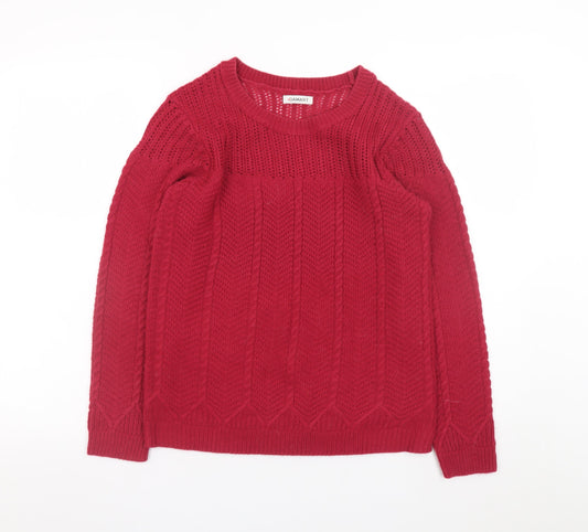 Damart Women's Red Cable-Knit Pullover Jumper Size L Classic Fit