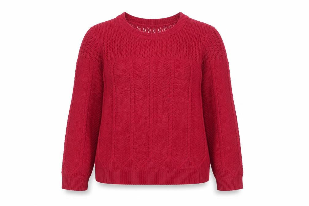 Damart Women's Red Cable-Knit Pullover Jumper Size L Classic Fit