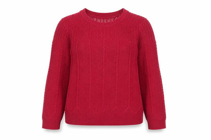Damart Women's Red Cable-Knit Pullover Jumper Size L Classic Fit