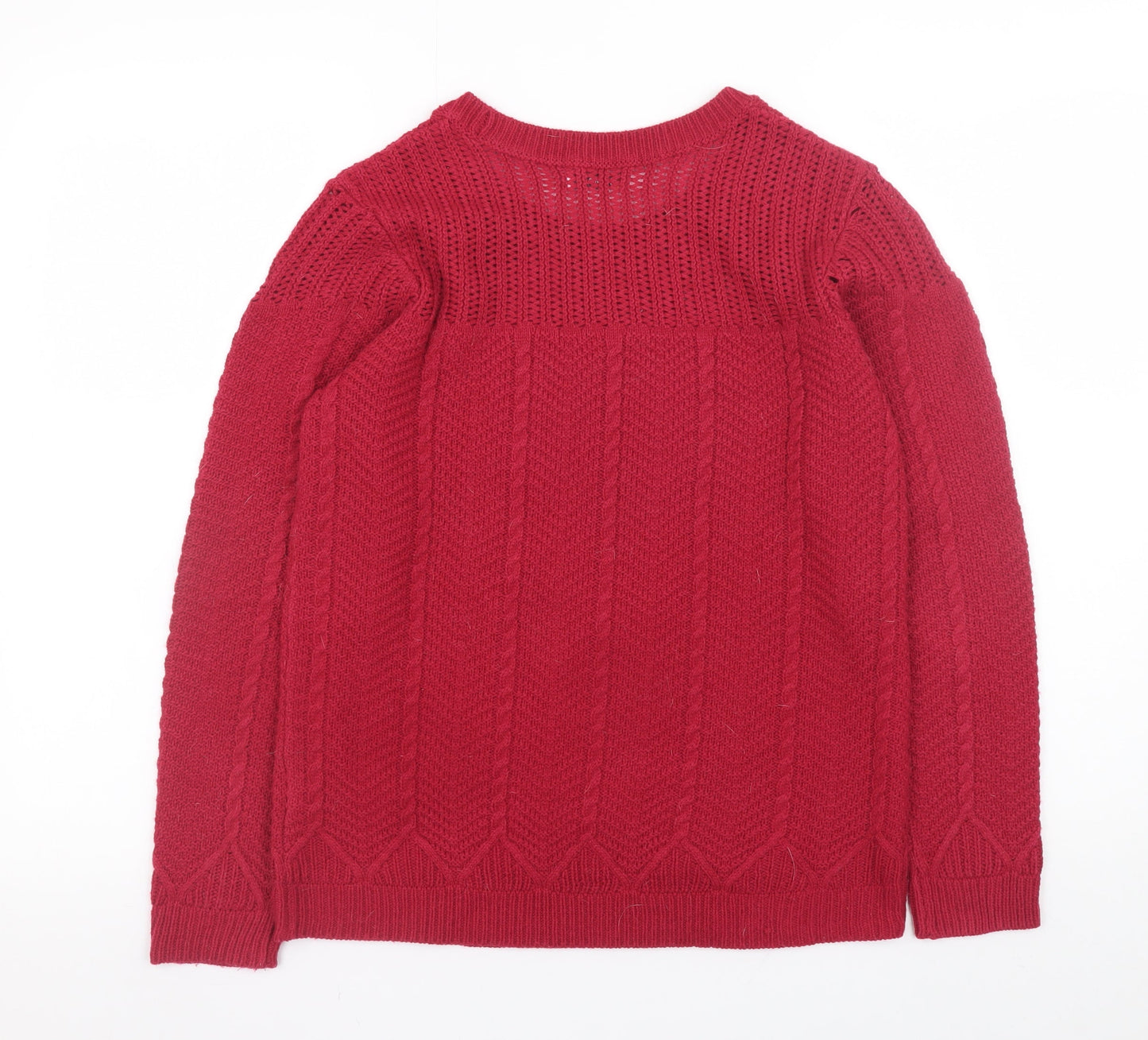 Damart Women's Red Cable-Knit Pullover Jumper Size L Classic Fit
