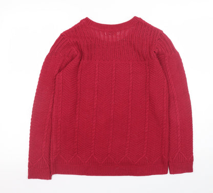 Damart Women's Red Cable-Knit Pullover Jumper Size L Classic Fit