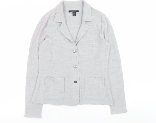 Tahari Women's Grey Medium Cardigan Jacket Merino Wool Blend Knit