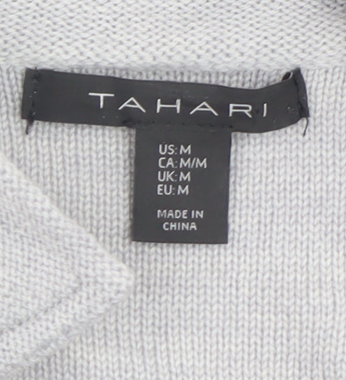 Tahari Women's Grey Medium Cardigan Jacket Merino Wool Blend Knit