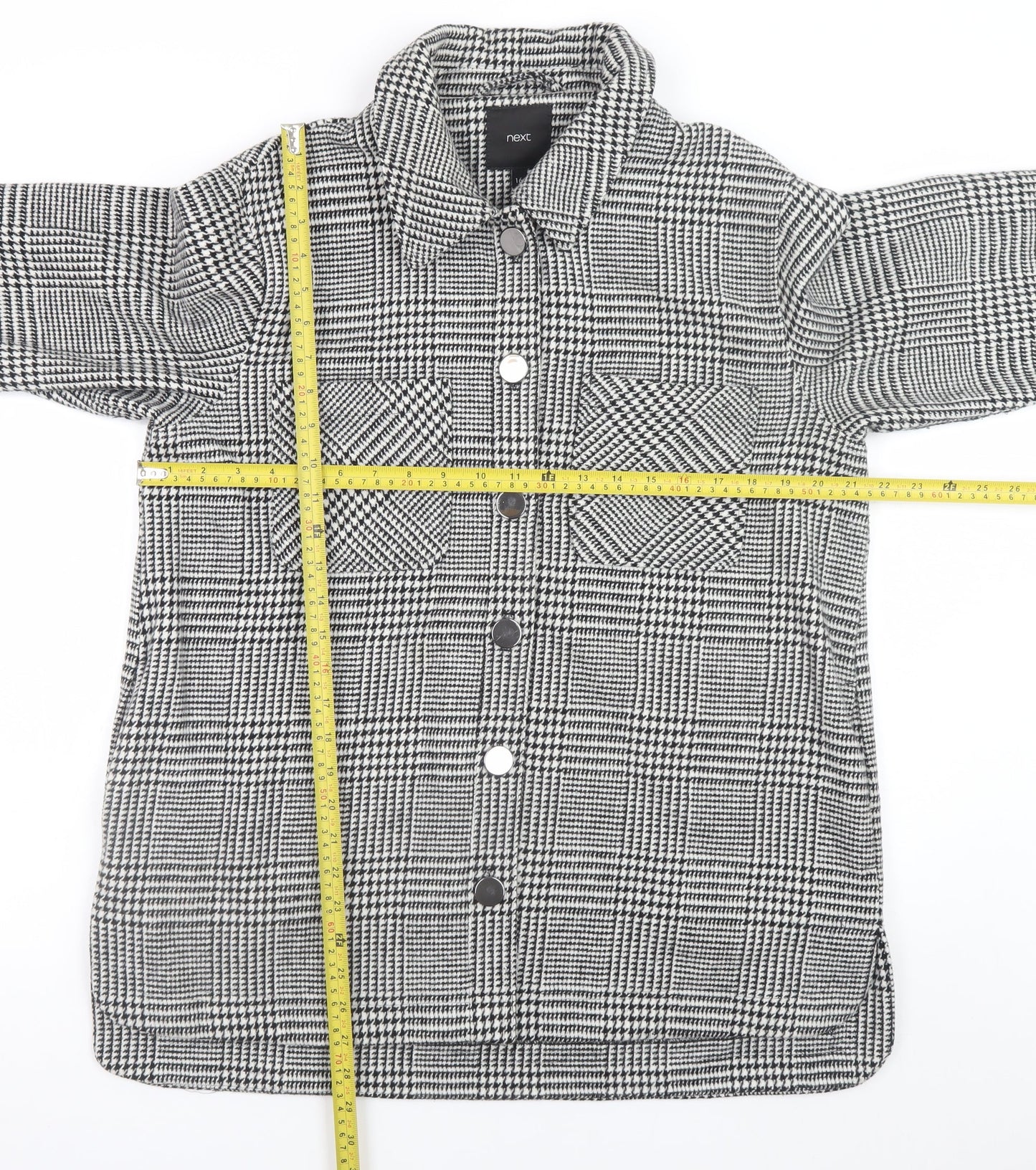Next Womens Grey Check Button Up Shacket Size 16