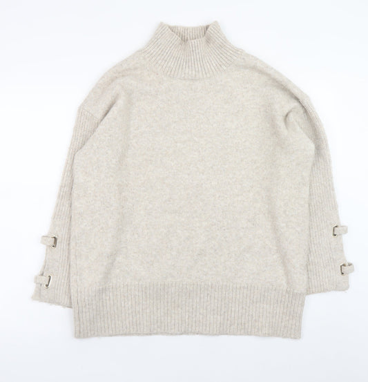 River Island Women Beige Mock Neck Pullover Jumper Size M Wool Blend