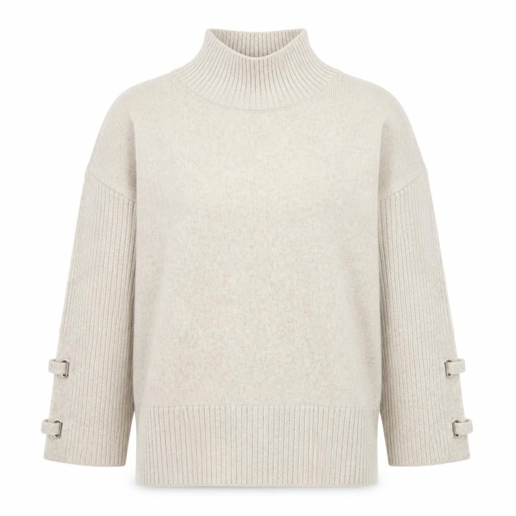 River Island Women Beige Mock Neck Pullover Jumper Size M Wool Blend