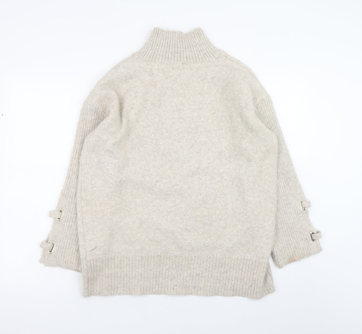 River Island Women Beige Mock Neck Pullover Jumper Size M Wool Blend