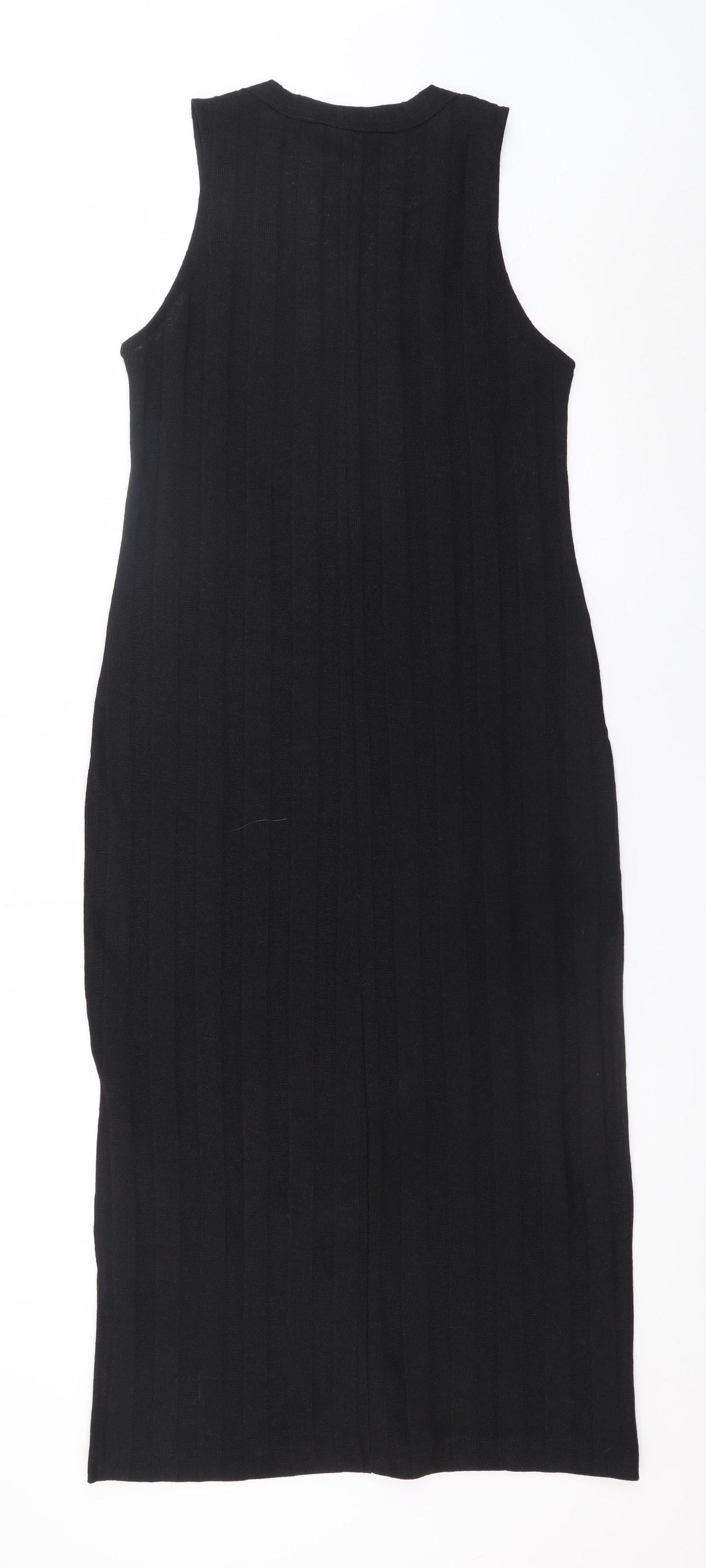 H&M Women's Black Ribbed Knit Sleeveless Tank Midi Dress XS