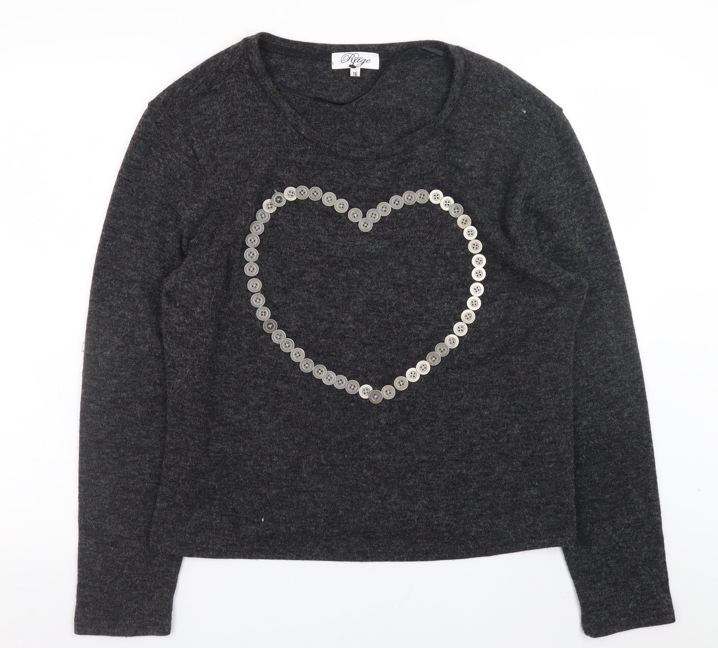 Madam Rage Women Grey Heart Button Pullover Jumper Size 16