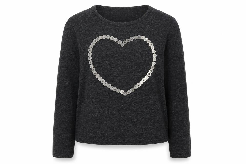 Madam Rage Women Grey Heart Button Pullover Jumper Size 16