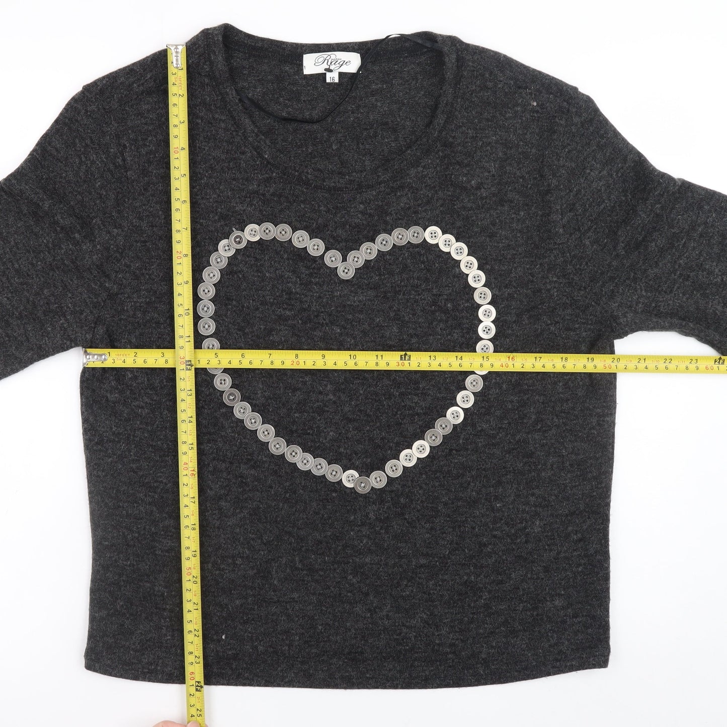 Madam Rage Women Grey Heart Button Pullover Jumper Size 16