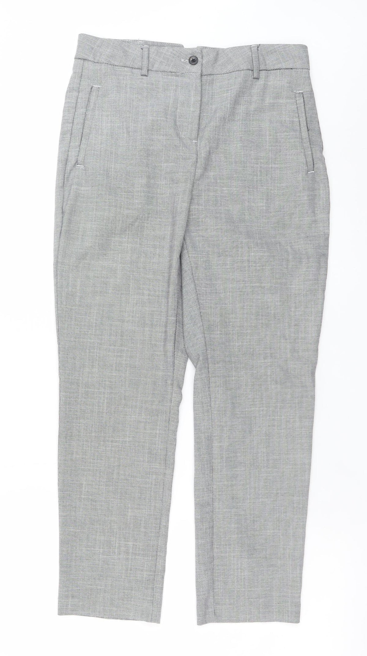 Next Women’s Grey Check Trousers Size 8 Regular Straight Leg Workwear