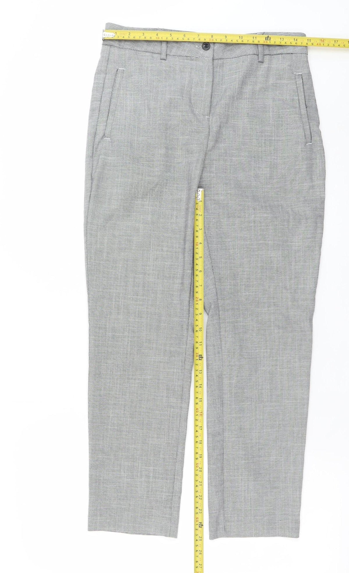 Next Women’s Grey Check Trousers Size 8 Regular Straight Leg Workwear