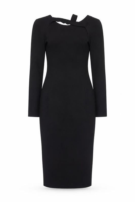 H&M Women Black Bodycon Midi Dress Size 8 Long Sleeve Off Shoulder