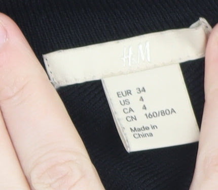 H&M Women Black Bodycon Midi Dress Size 8 Long Sleeve Off Shoulder