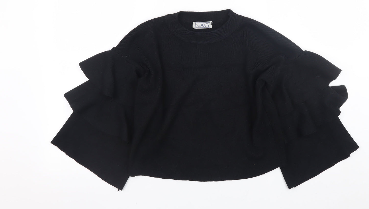 NAVY Womens Black Ruffle Bell Sleeve Knit Jumper Size 2