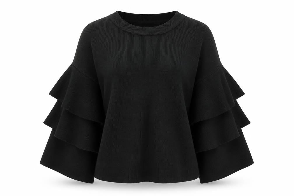 NAVY Womens Black Ruffle Bell Sleeve Knit Jumper Size 2