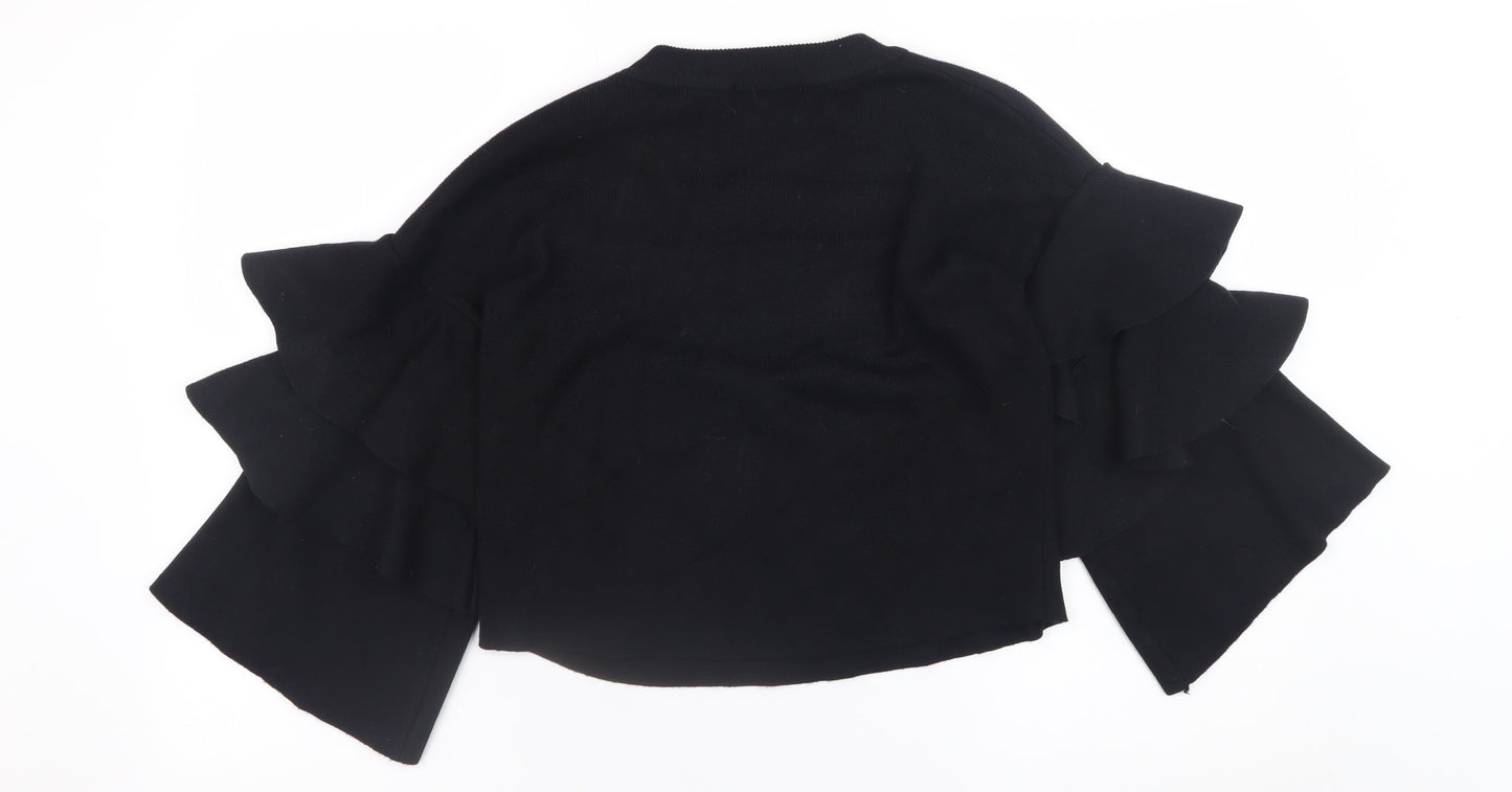 NAVY Womens Black Ruffle Bell Sleeve Knit Jumper Size 2