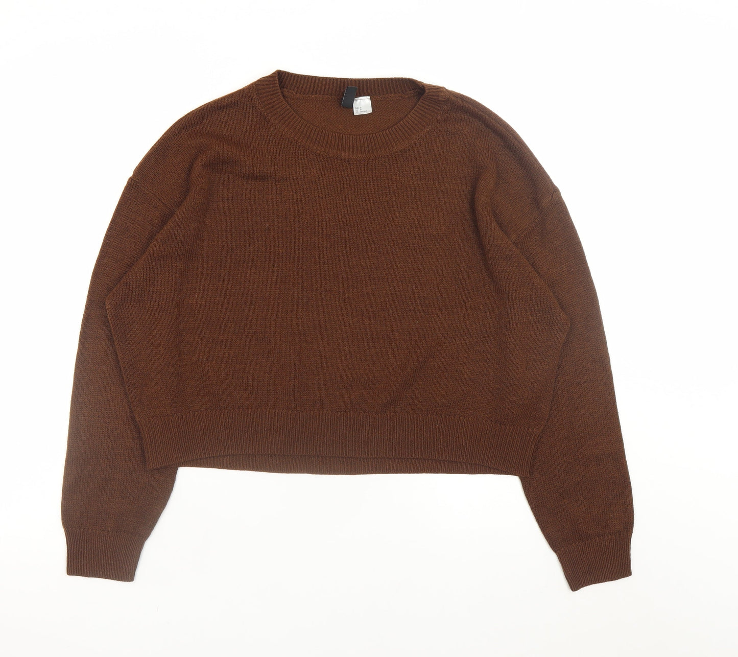H&M Women Brown Acrylic Crew Neck Long Sleeve Pullover Jumper Size 12