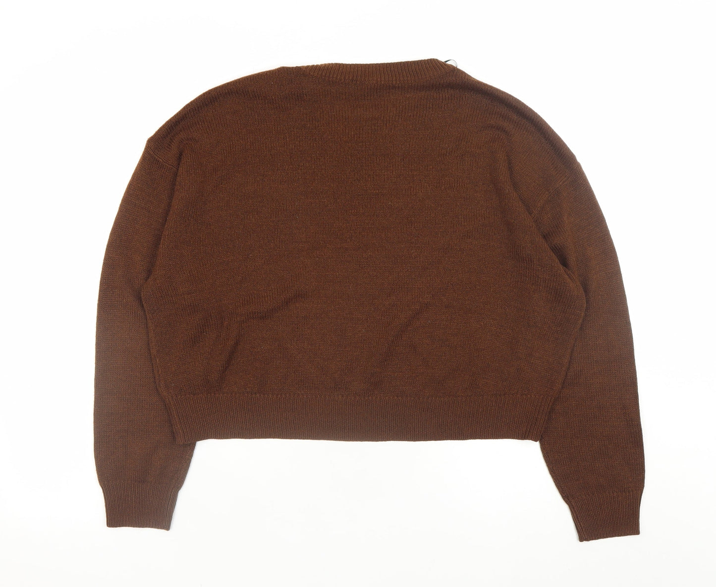 H&M Women Brown Acrylic Crew Neck Long Sleeve Pullover Jumper Size 12