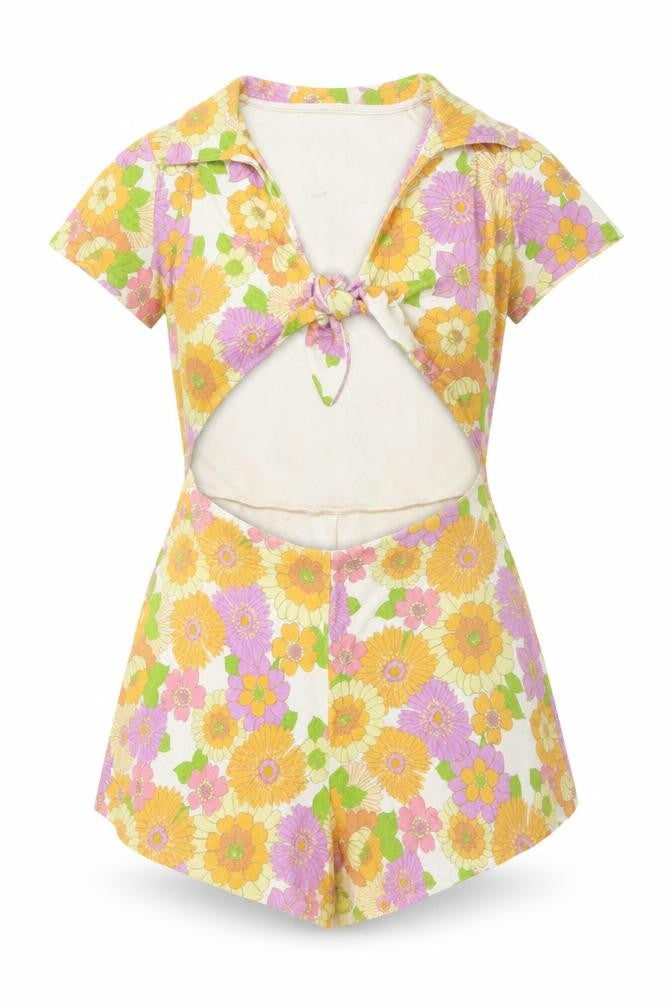 ASOS DESIGN Women's Multicoloured Floral Collared Tie Front Playsuit Size 14