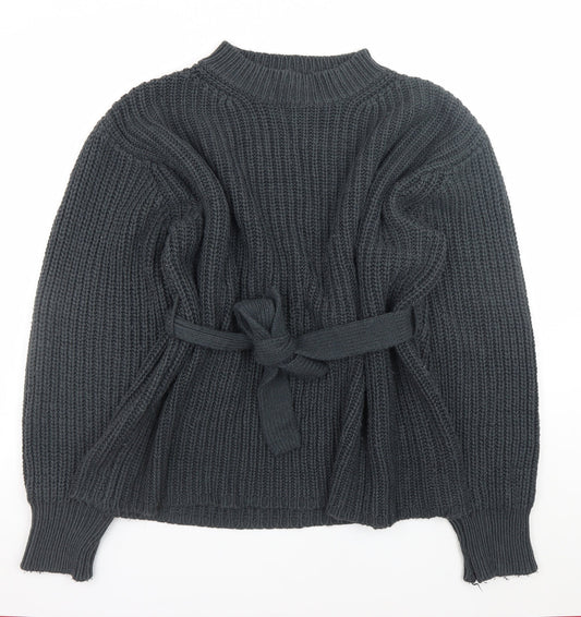 Zara Women’s Grey Chunky Knit Belted Cardigan Jumper L