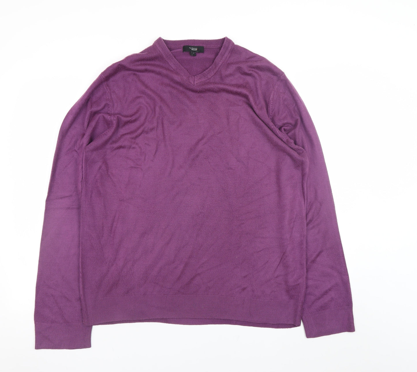 Thomas Nash Men’s Purple V-Neck Acrylic Jumper Size L