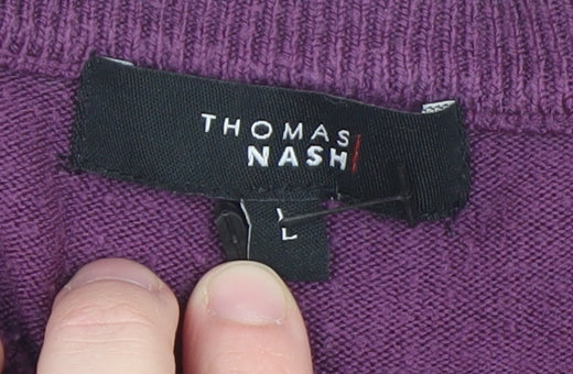 Thomas Nash Men’s Purple V-Neck Acrylic Jumper Size L