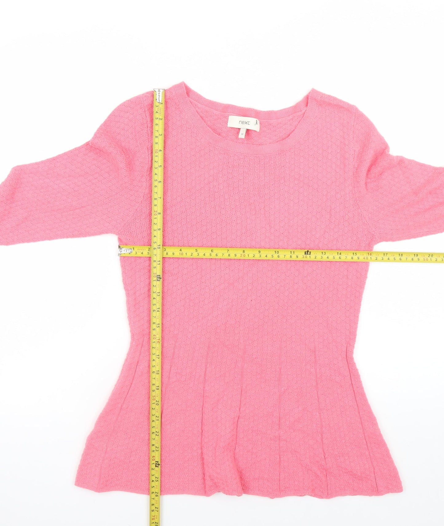 Next Women’s Pink Knit Skater Dress Size 12 Long Sleeve