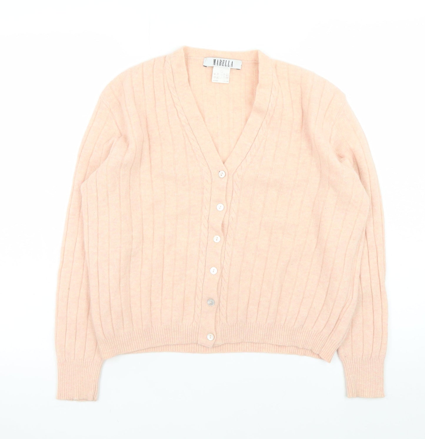 Marella Women Beige Wool Angora V-Neck Button Cardigan M