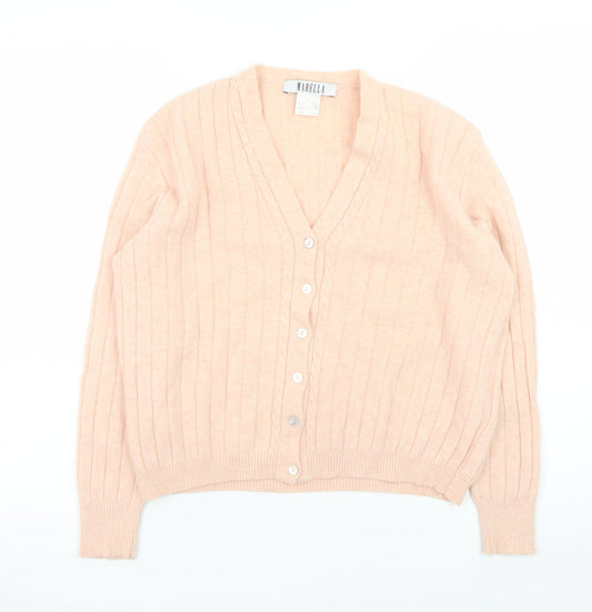 Marella Women Beige Wool Angora V-Neck Button Cardigan M