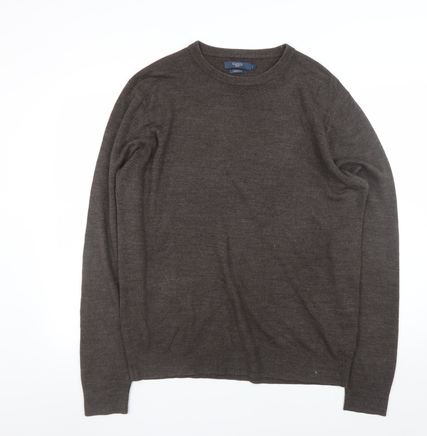 Atlantic Bay Men Brown L Supersoft Acrylic Crew Neck Jumper